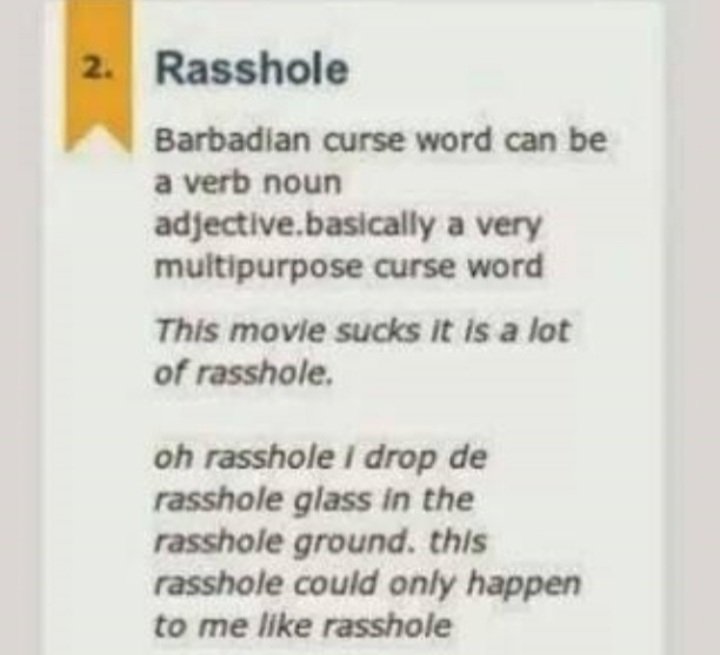 FactsBarbados's tweet image. A Bajan word #Barbados #Bridgetown #Speightstown #Oistins #Holetown #Bajan #Bajans #bajans246 #bajan246 #bim246 #baje246 #areacode246 #rasshole