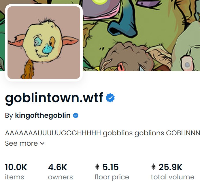 OronCrypto's tweet photo. 🚨GOBLINTOWN 6 ETH/ $12,000 GIVEAWAY🚨

@troll_town_wtf mints in 24 hours and is giving away a Goblintown NFT worth over $12,000.

To win:
1️⃣ Follow @troll_town_wtf &amp; RT Their Pinned + Tag 5 Friends on Their Pinned
2️⃣❤️ + RT + Tag 3 here
3️⃣ Mint 1 free @troll_town_wtf on launch https://t.co/81Kww8vEEI