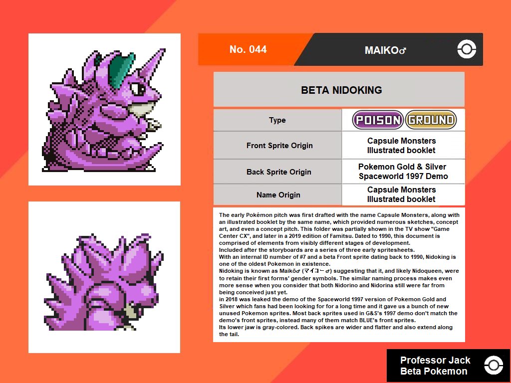 Professor_Jack_'s tweet photo. Maiko♂, beta Nidoking
#nidoking #pokemon #pokémon #pocketmonsters #pokedex #capsulemonster #capsulemonsters #pokemonbeta #betapokemon #PokemonScarletViolet  #pokemongoldbeta #helixchamber #pokemonleaks #spaceworld1997 #spaceworld97 #lostpokemon #scrappedpokemon #missingno https://t.co/QmwwGMnGyN