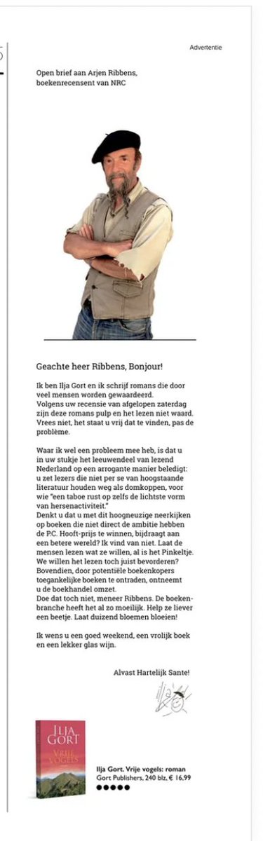 marijn_kruk's tweet photo. wijnmaker én romancier Ilja Gort slaat per advertentie in NRC terug en geeft zichzelf alsnog vijf ballen: https://t.co/6R8iFzn3C3