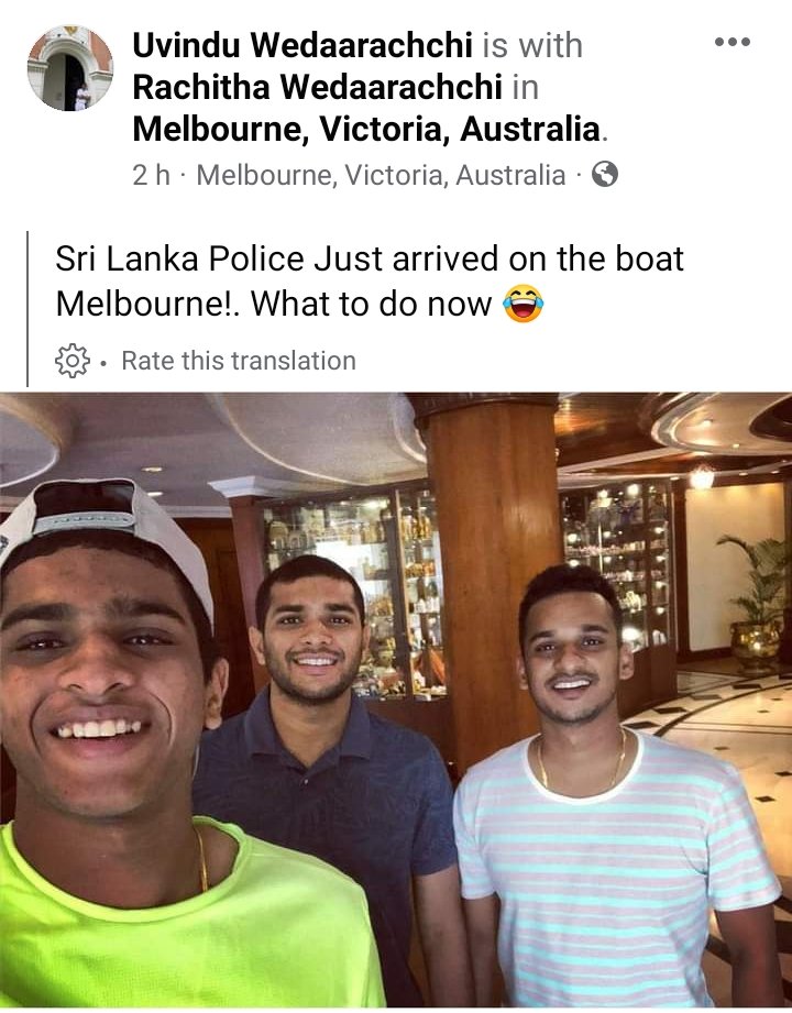 Jamz5251's tweet photo. Uvindu Wedaarachci, the son of an SJB MP, who is wanted by the police here for verbally abusing a cop this week, is claiming on his FaceBook that he is now in Australia. 

However the pic looks to have been clicked locally. 

#CatchMeIfYouCan #SriLanka https://t.co/rU2g1yF258