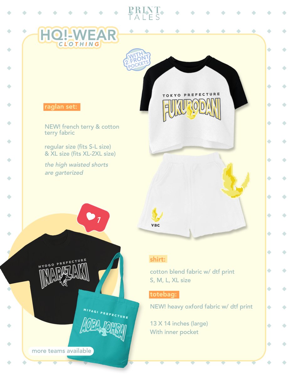 print_tales's tweet photo. ♡  RT EVENT ♡ Been eyeing our #Haikyuu raglan set? 🤭 We've got a RT EVENT for you

🌟 Get this tweet to 60 RTs 🔁 to unlock the 1st-batch DISCOUNTED price: ₱890 (save ₱90)

🛒 PH &amp; INTL: https://t.co/cFahPmgJFJ
Tag your HQ mutuals!

#hq_anime #ハイキュー inarizaki fukurodani https://t.co/taDph5G1f4
