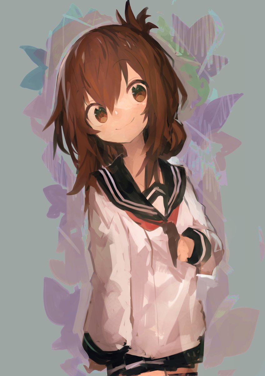 inazuma (kancolle) 1girl solo school uniform brown hair serafuku sailor collar folded ponytail  illustration images