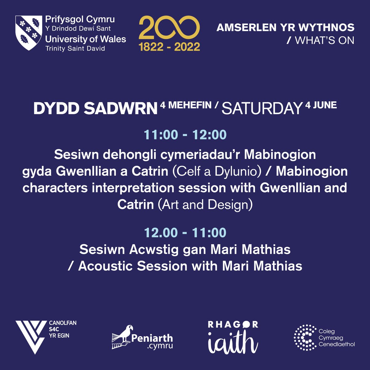 Bore da! Dewch draw i’n stondin ar gyfer diwrnod ola <a href="/EisteddfodUrdd/">Eisteddfod yr Urdd a’r Celfyddydau</a>! Gweithdy celf yng nghwmni  <a href="/gwenbeynon/">Gwen BeynonPCYDDS</a>  a sesiwn acwstig yng nghwmni <a href="/MariMathias14/">MARI MATHIAS🏴󠁧󠁢󠁷󠁬󠁳󠁿🇺🇦</a>! <a href="/Celf_a_Dylunio/">Celf a DylunioPCYDDS</a> #ydds200