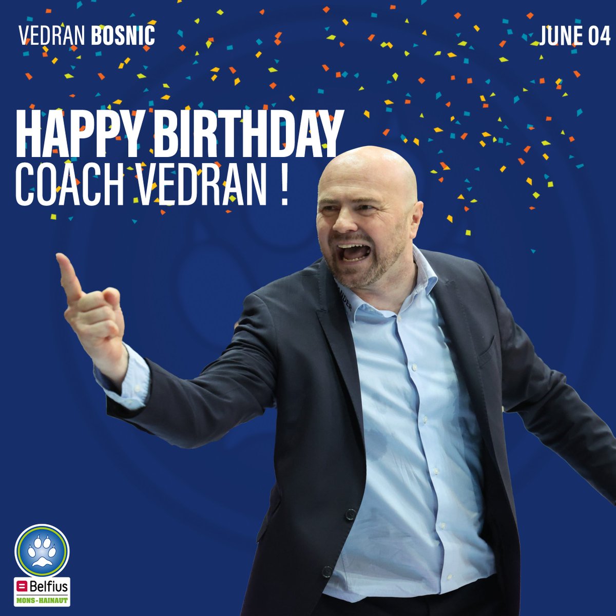 mons_hainaut's tweet photo. #𝗕𝗜𝗥𝗧𝗛𝗗𝗔𝗬 🎉🎁

Supporters, nous comptons sur vous pour souhaiter un bon anniversaire à notre Coach Vedran Bosnić. 🎊

Sretan rođendan @VedranBosnic  ! 🥳

#wearemonshainaut #birthday #bnxtleague #basketball https://t.co/JuPWfG57Dw