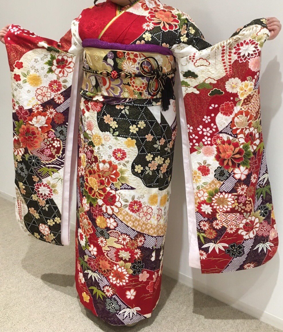 1girl japanese clothes kimono solo floral print sash obi  illustration images