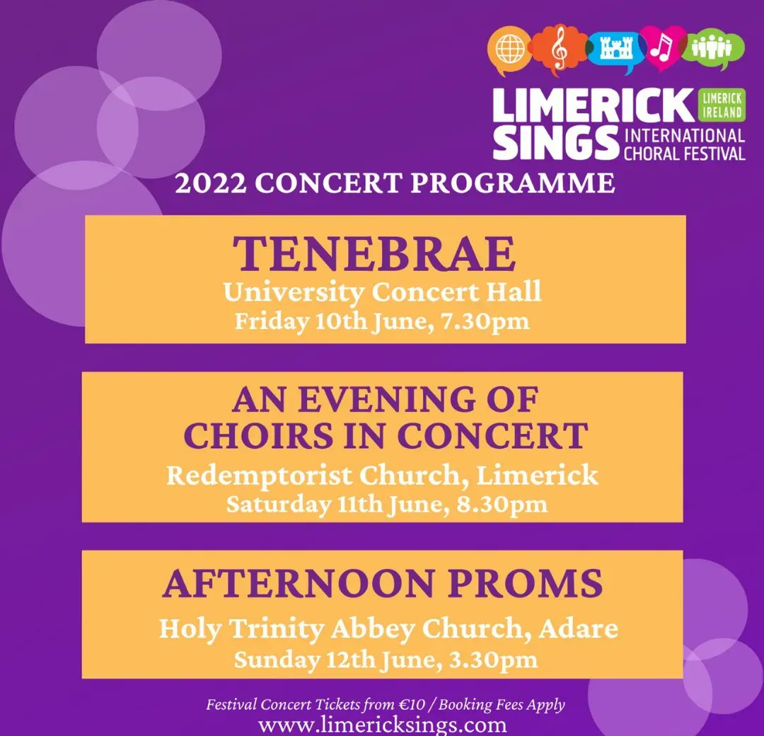 UCHLimerick's tweet photo. Some of the best choirs in the country performing at some of the most beautiful locations 🙌 

@LimerickSings is back from June 10th - 12th 

Book your place and find out about the workshops and events at https://t.co/GJbs5mjkfA 

@artscouncil_ie @Limerick_ie  @TenebraeChoir https://t.co/g19zR6k5ON