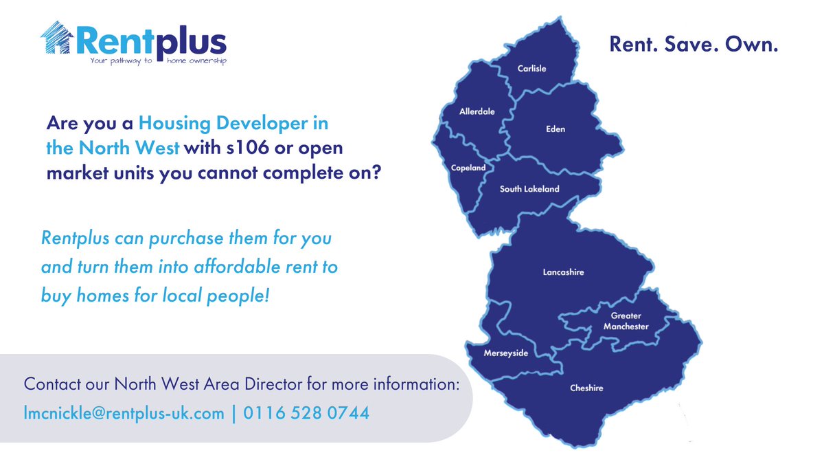Rentplus_UK's tweet photo. #Rentplus-UK is actively looking for #s106 affordable opportunities right across the #NorthWest.

If you are a #housingdeveloper, #RP or #localauthority looking to for additional housing management opportunities then speak with us!

#Planning #RegisteredProvider #AffordableHomes https://t.co/0aeKtIWG7G