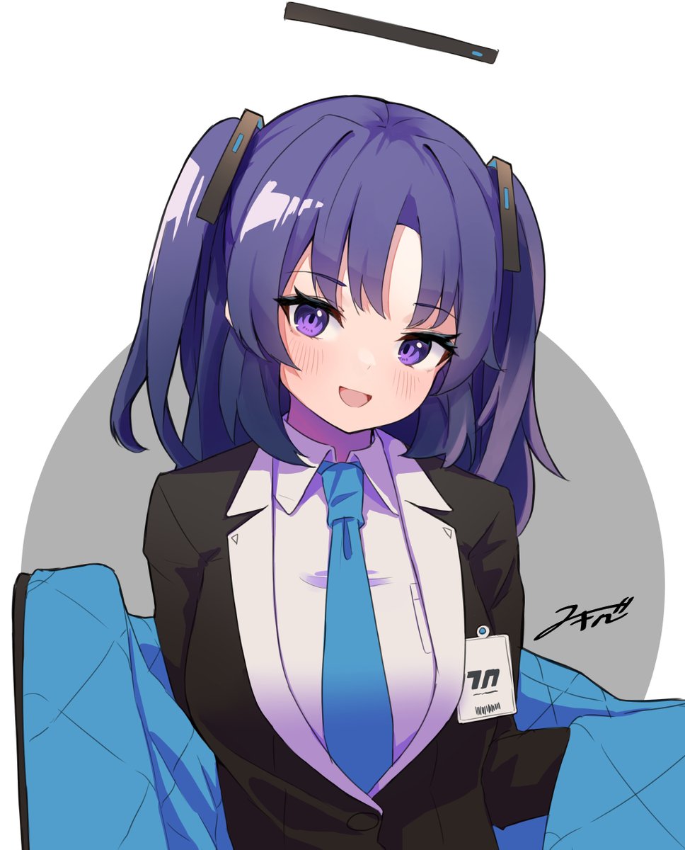 yuuka (blue archive) 1girl necktie solo jacket blue necktie halo purple eyes  illustration images