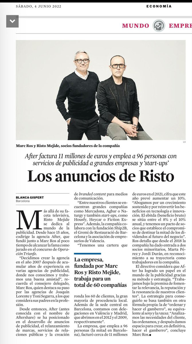 Gracias a las 96 personas que hoy formanos este maravilloso proyecto y a <a href="/LaVanguardia/">La Vanguardia</a> <a href="/blancagispert/">Blanca Gispert</a> por darle relevancia en nuestro 15 Aniversario. 
Seguimos.