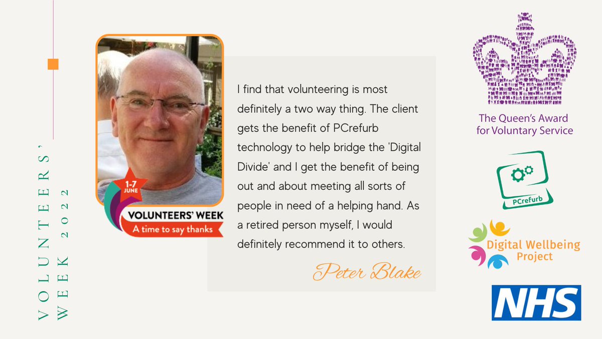 Meeting all sorts of people – why I volunteer
“I find that volunteering is a two way thing. .. As a retired person, I would definitely recommend it to others.” Read his story in full facebook.com/digitalwellbei… 
#VolunteersWeek #FixTheDigitalDivide #volunteer #Tameside #Glossop
