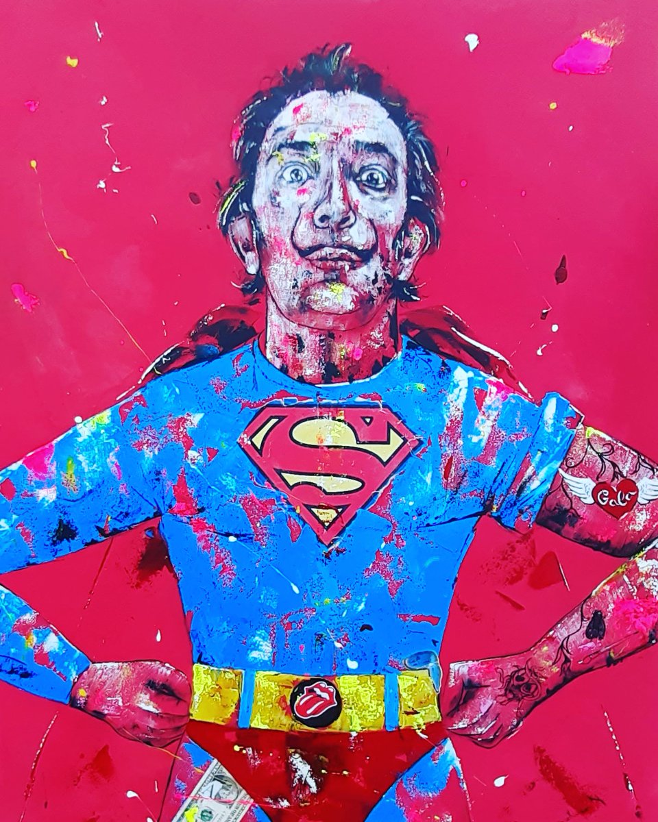 artpenalver's tweet photo. "Dali" serie  Superheroes  Mixed Media acrylic, spray an collage on canvas 100X80CM. https://t.co/2TULCRUUTP
