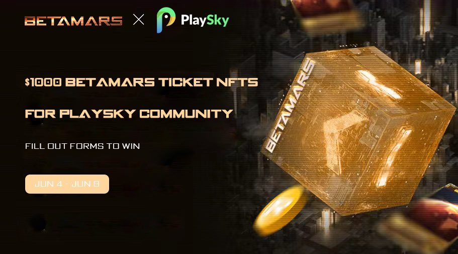 #Airdrop event with <a href="/playskyio/">PlaySky</a> is LIVE
⏰ Jun 4 - Jun 8
🏆 Prize Pool: $1,000 #BetaMars NFT

✅ Like, RT &amp; @ 3 frnds
✅ Follow <a href="/Betamars2025/">BetaMars</a> &amp; <a href="/playskyio/">PlaySky</a> 
✅ Join BetaMars discord.gg/cwAVSkG6Eb 
✏️Complete form forms.gle/CZrvkrVD5WRc7h…

#Giveaways #NFT #Airdrops