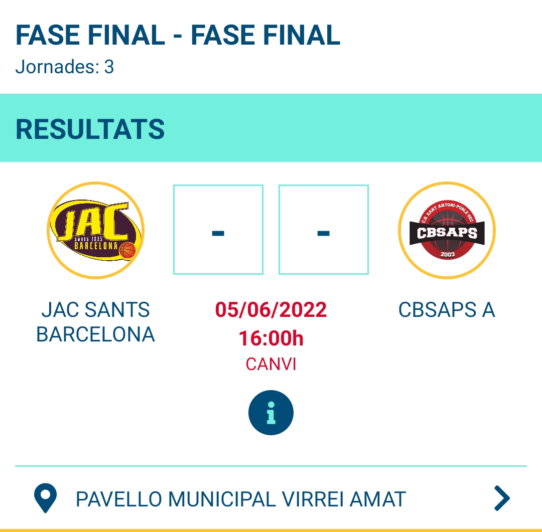 cbsaps's tweet image. 🏀Eliminatòria prèvia F4 SÈNIOR FEMENÍ 2a CATALANA

⚫️@jacsants1935 🆚 @cbsaps 
📆 Diu 05/06/2022
🕘 16:00h
📍 Pol. Virrei Amat (c/Juan Alcover 6, Barcelona)

Volem estar entre els 4 millors equips de Catalunya! Som-hi noies!💪🏆🖤❤️

#cbsaps #cbsaps_sdespanyol #poblesec #basquet