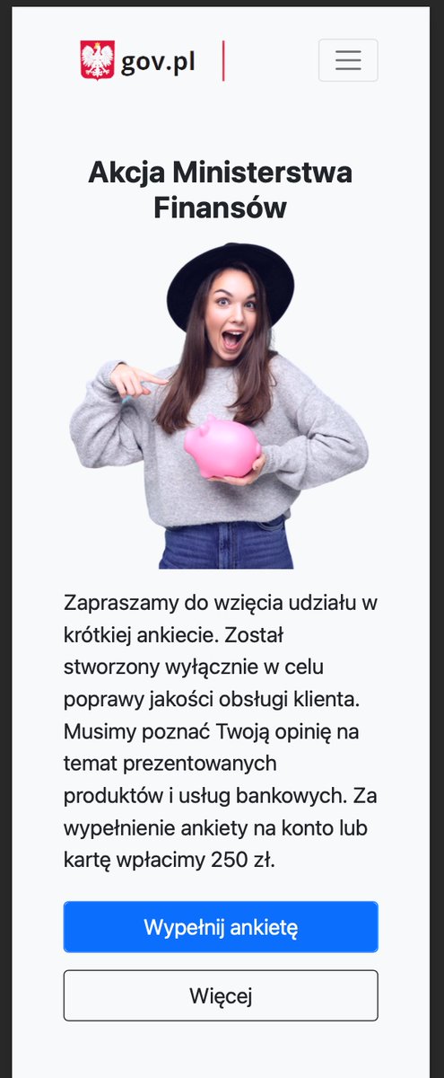 🚨 Uwaga na nowe, kreatywne oszustwo "na ankietę Ministerstwa Finansów".

Zobacz jak wygląda ten atak:
niebezpiecznik.pl/post/uwaga-na-…

Złodzieje obiecują 250zł za odpowiedź na kilka pytań, ale jeśli odpowiesz na wszystkie, okradną Ci konto w banku.

⚠️ Ostrzeżcie znajomych, pls RT!
