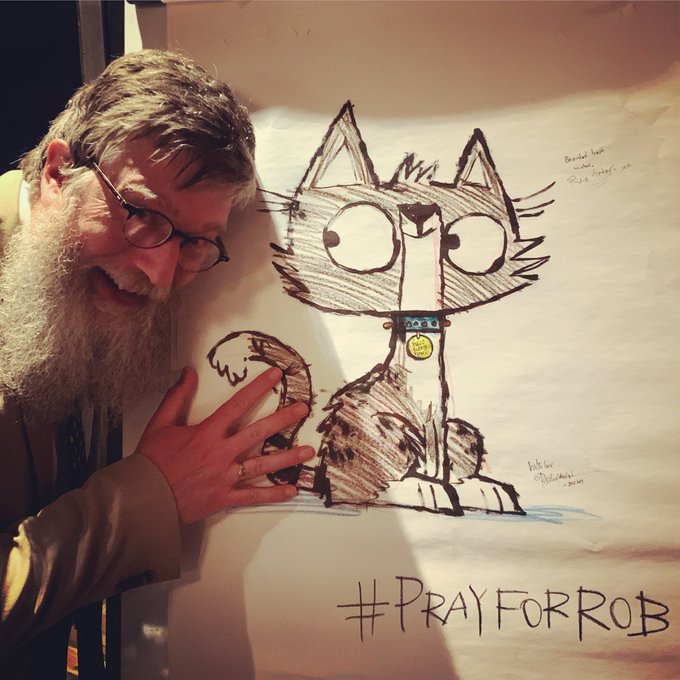 PhilipArdagh's tweet photo. I'll be talking FURRY PURRY BEANCAT today in the StoryBox tent at @WychwoodFest at 12.00. Illustrator, @RobBiddulph WON'T be joining me because the only event we did together - pictured below - ended up with him introducing the #PrayForRob hashtag... Hope to see you there! https://t.co/zQWIXbPt7f