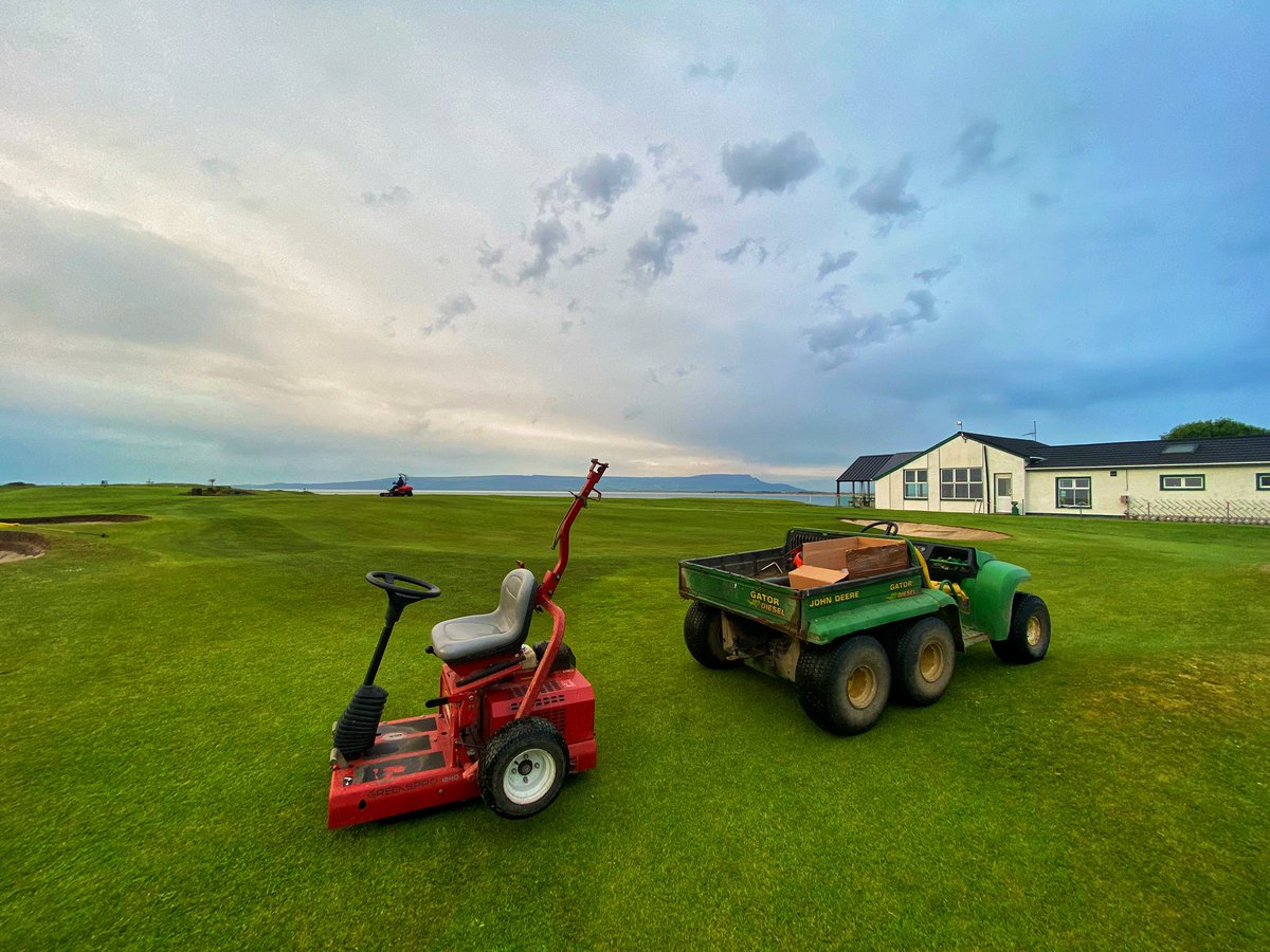 3Andybarr's tweet photo. Early starts for @DJMcLaughlin9, myself and the team getting set for the all Ireland fisherman memorial cup yesterday @Greencastle1892 ⛳️ 
Hopefully everyone had a good day for a good cause. @LiamOKane2 
#greencastle #golfdonegal #greenkeepingireland #wildalanticway #sunrise https://t.co/YhZyvW9ppD