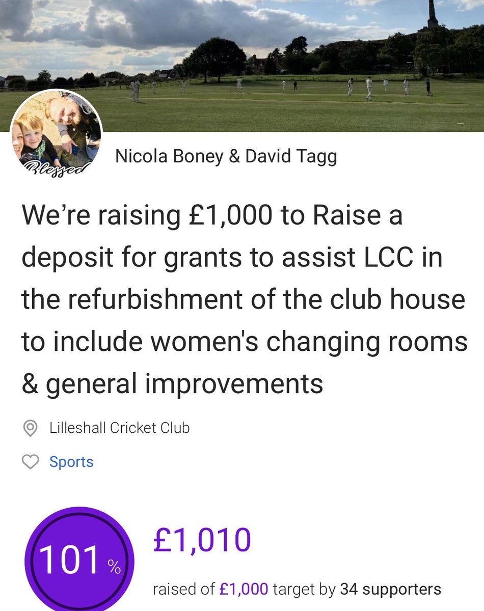Amazing well done dave and Nicola you have reached the £1000 let’s keep going 👏👏👏👏here we come <a href="/HomeOfCricket/">Lord's Cricket Ground</a> <a href="/Middlesex_CCC/">Middlesex Cricket</a> your next <a href="/surreycricket/">Surrey Cricket</a> and <a href="/WarwickshireCCC/">Bears</a> before home to <a href="/LilleshallCC/">Lilleshall CC</a> . <a href="/CricketShrops/">Cricket Shropshire</a> <a href="/BBCShropshire/">BBC Shropshire</a> <a href="/ShropshireStar/">Shropshire Star</a> <a href="/ShropCCLeague/">ShropshireCCLeague</a> <a href="/CowCornerPod/">Cow Corner Podcast ™</a>