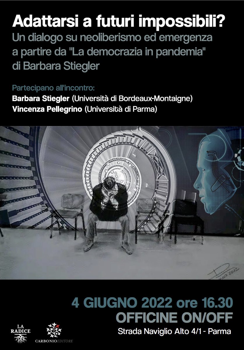 B_Stiegler's tweet photo. Conférence cet après-midi avec Vincenza Pellegrino, professseur à l’Universita di Parma.

On verra comment le néolibéralisme de Macron et de Draghi tente de profiter de la crise écologique et sanitaire et de l’état d’urgence pour se réinventer.
@unipr @officineonoff #Draghistan https://t.co/1zTA7b3lTJ
