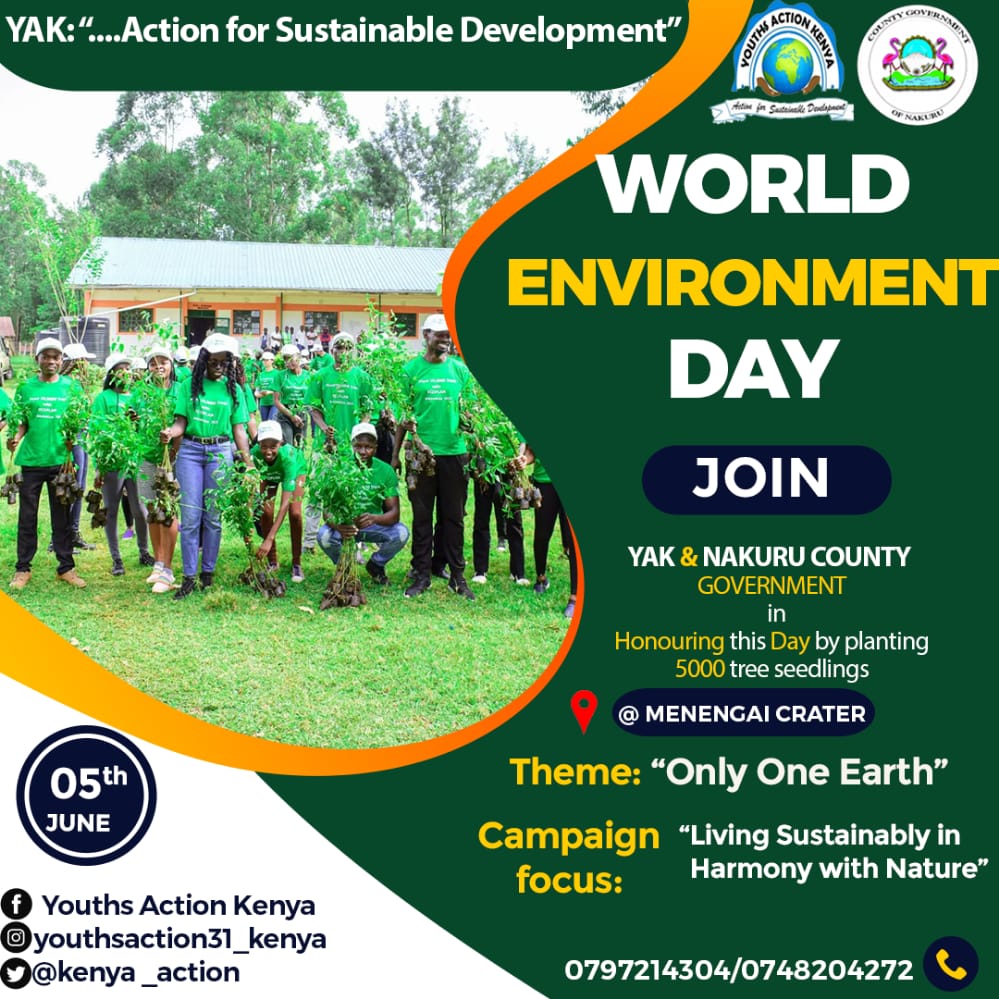 dennis_asiya's tweet photo. Join Youths Action Kenya in partnership with Nakuru County Government in planting 5000 tree seedlings on 5th of June 2022, world environmental day.
#savesoil
#Futureinamilliontrees
#gitmea
#OnlyOneEarth 
#WorldEnvironmentDay https://t.co/iHKXMQZLRj