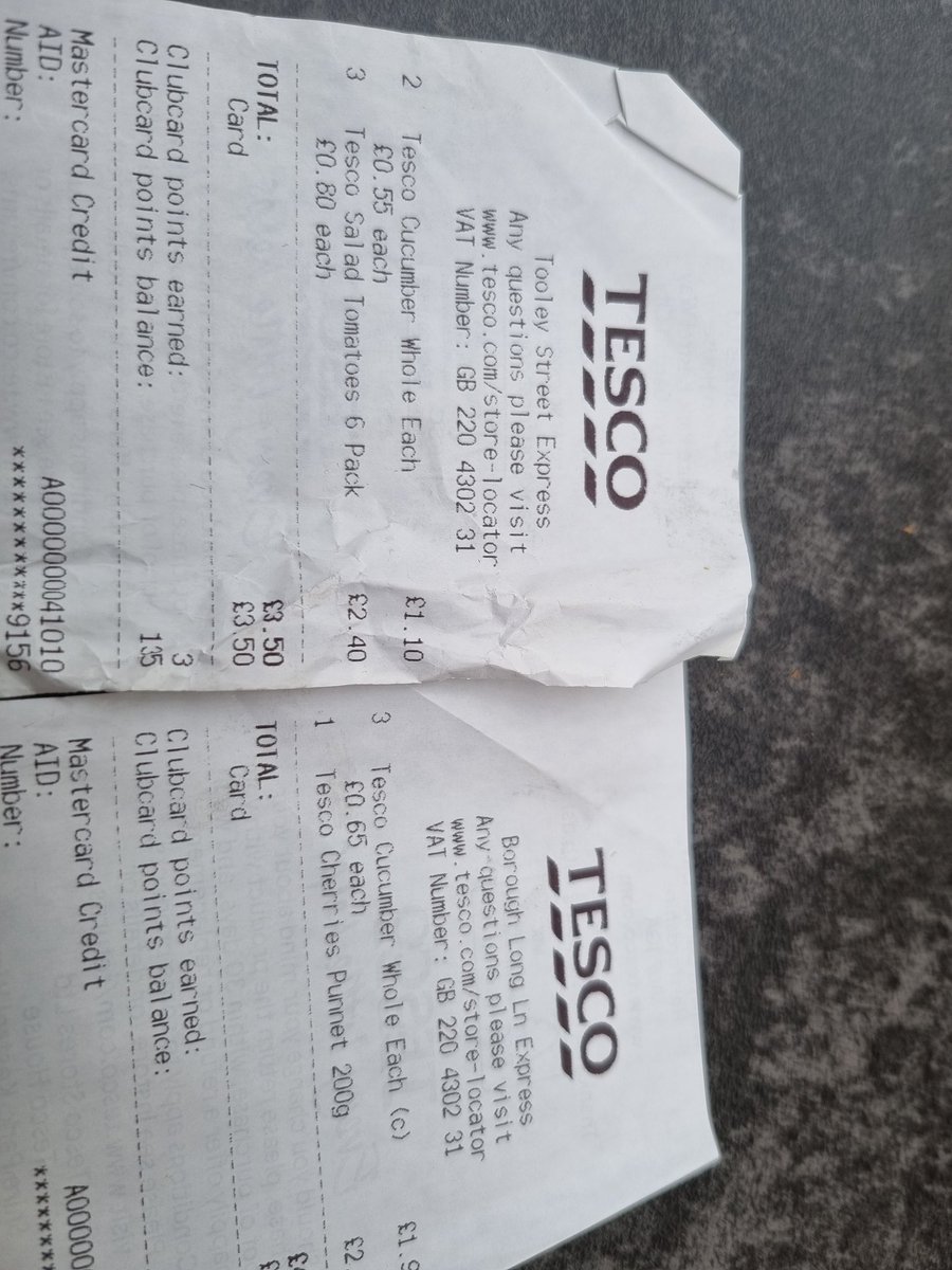 RodAmbassador's tweet photo. @Tesco is there a reason why there is a 10p difference with the same type of cucumber bought from two different Tescos in the same postcode, purchased one day apart? https://t.co/kS0VPJFkc3