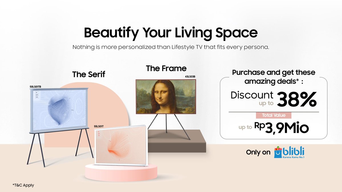 Sealed all the amazing deals comes monday - with 38% discount and deals worth up to Rp. 3,9 Mio. Another reason to bring home our beloved #SamsungTV #LifestyleTV in its 3 types: #TheFrame, #TheSerif and #TheSero