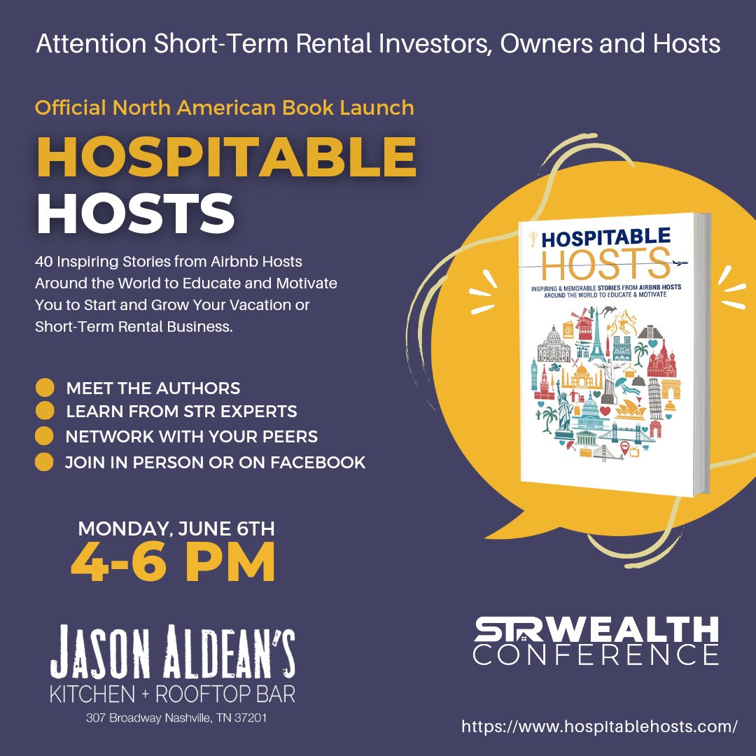 Come meet the authors of Hospitable Hosts at the STR Wealth Conference in Nashville
#retwit #strtwit