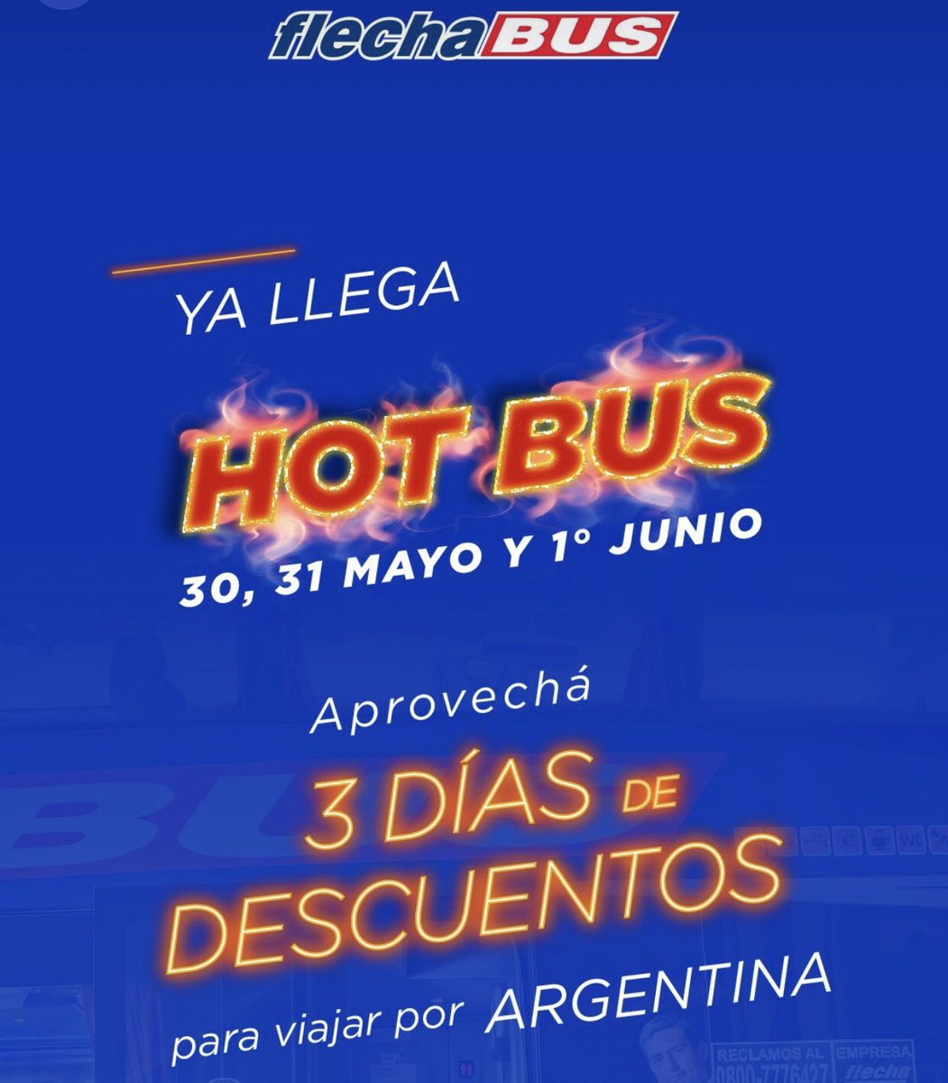 BocaPasionTotal's tweet image. Arrancó el HOT BUS de @FlechaBusok ? 💣💥

Desde hoy hasta el 1° de junio, van a encontrar pasajes reee baratos y para un montón de destinos 🔥🔥

👉 Para más info, ya saben, directo a nuestra Web o App 📲

#FlechaBus #Descuentos #HotBus #HotSale #promocion
