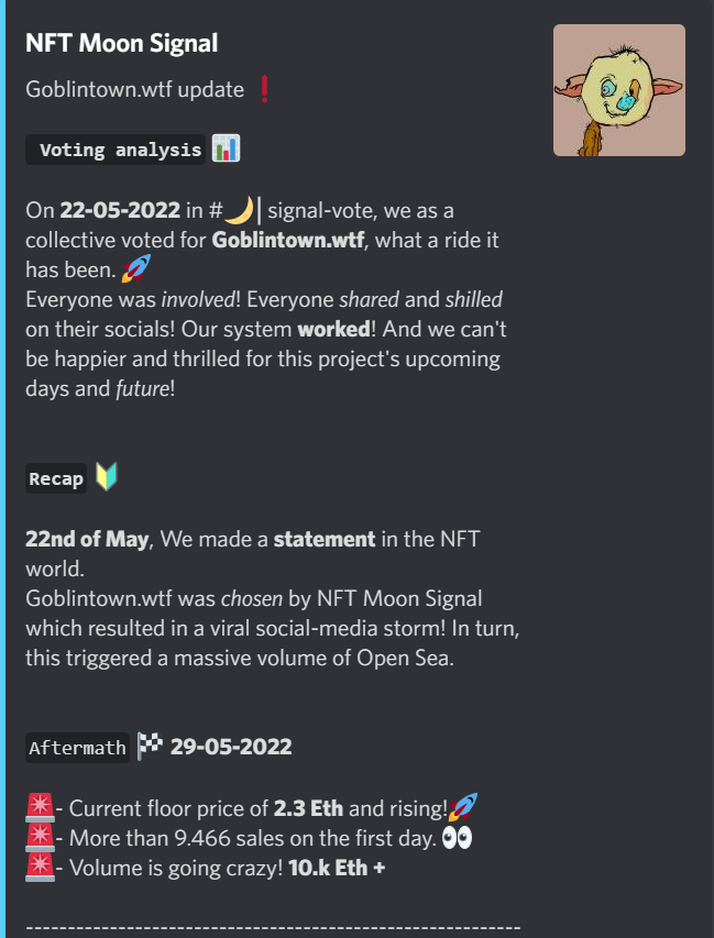 nftmoonsignal's tweet photo. 22nd of May, We made a statement in the NFT world.
https://t.co/waFpICxl2K was chosen by NFT Moon Signal, which resulted in a viral social-media storm! In turn, this triggered a massive volume of Open Sea.

On behalf of our team, we want to thank those who believed.🌙 https://t.co/UOpJA8uw0R