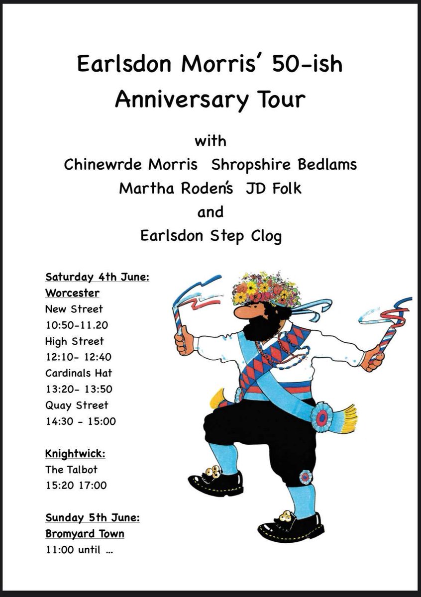 Looks out for the flower-hatted Morris men of Earlsdon celebrating their 50th (ish) Anniversary around Worcester today!