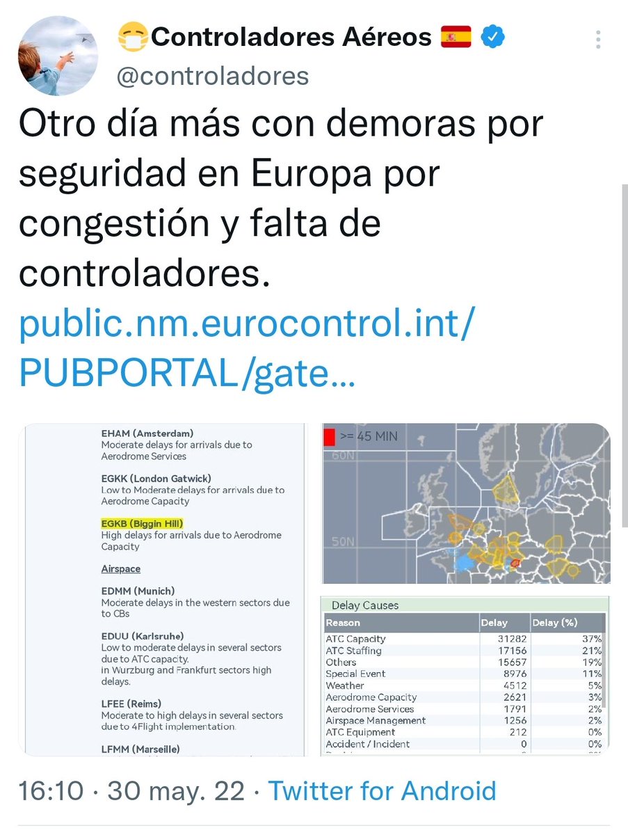 Pero ¿Habrá demoras en España este verano por falta de controladores como sucede en el resto de países de Eurocontrol? No. Porque en España esto se resuelve desde hace años reduciendo nuestro descanso.