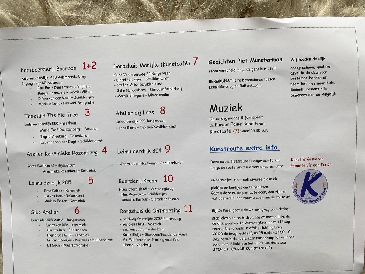 prachtige expositie in 't Fort bij Aalsmeer in Aalsmeerderbrug is het startpunt van de Kunstroute Ringdijk Zuid die loopt tot Kaageiland. Vandaag en morgen gratis te bezoeken!