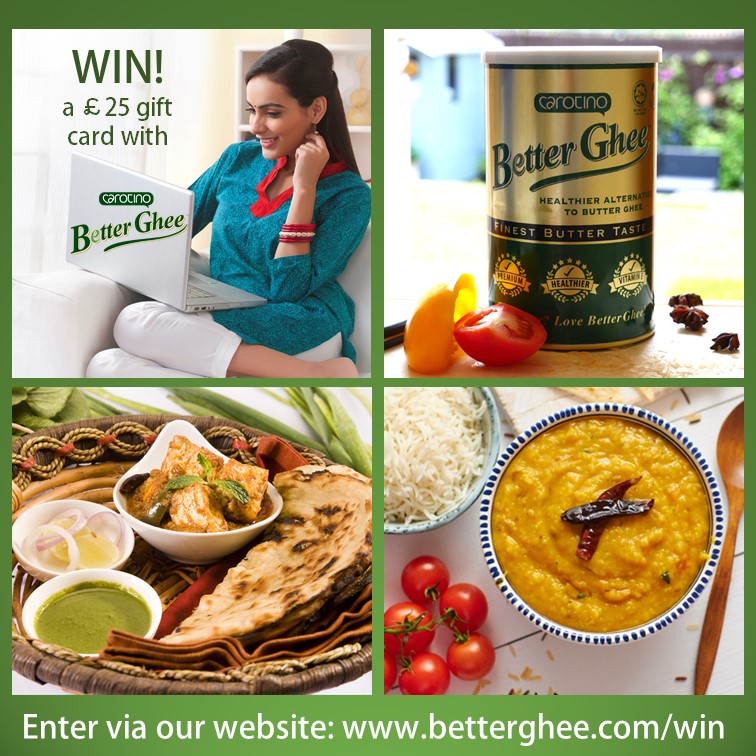 BetterGhee's tweet photo. Enter now for your chance to #win a £25 Love2Shop gift card with Carotino BetterGhee, the healthier butter ghee alternative that's ideal for making curry, rice dishes and other delicious Indian meals! https://t.co/uUsYdTjEVn #initowinit #competitiontime #giveaway #GiveawayAlert https://t.co/uxaFqGNNVj