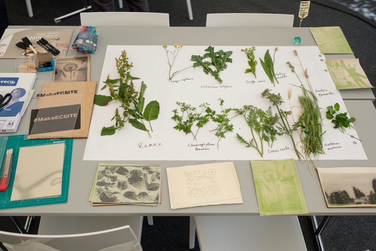 TinkeringStudio's tweet photo. An eclectic day 2 at the @Ecsite conference: as a community we tinkered with chlorophyll plant prints, using LEGO dots for patterning, and AI-driven @strawbees constructions. We ended connecting our thoughts while making a @sumiinkclub drawing. #MAKEecsite #ECSITE2022 https://t.co/oi5YAGfcrx