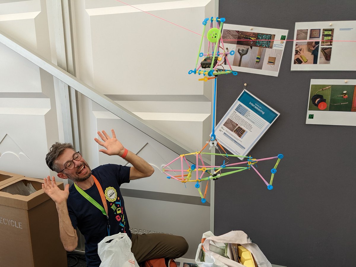 TinkeringStudio's tweet photo. An eclectic day 2 at the @Ecsite conference: as a community we tinkered with chlorophyll plant prints, using LEGO dots for patterning, and AI-driven @strawbees constructions. We ended connecting our thoughts while making a @sumiinkclub drawing. #MAKEecsite #ECSITE2022 https://t.co/oi5YAGfcrx