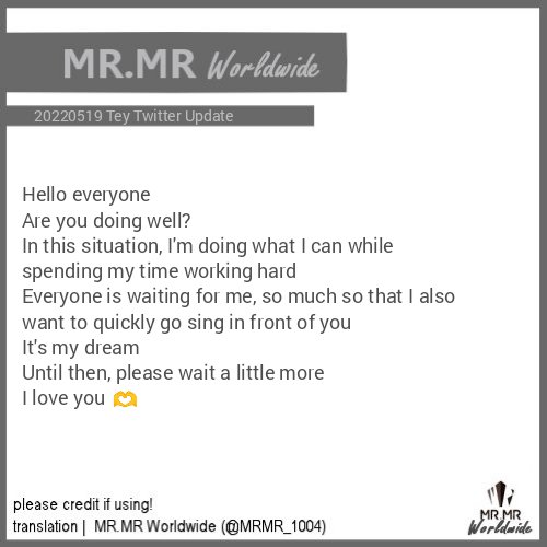 MRMR_1004's tweet photo. [SNS/Rough TRANS] 20220519 Tey Twitter Update

#MRMR #Tey #Jihyun
#미스터미스터 #태이 #한지현 https://t.co/MbQKGLWMi5