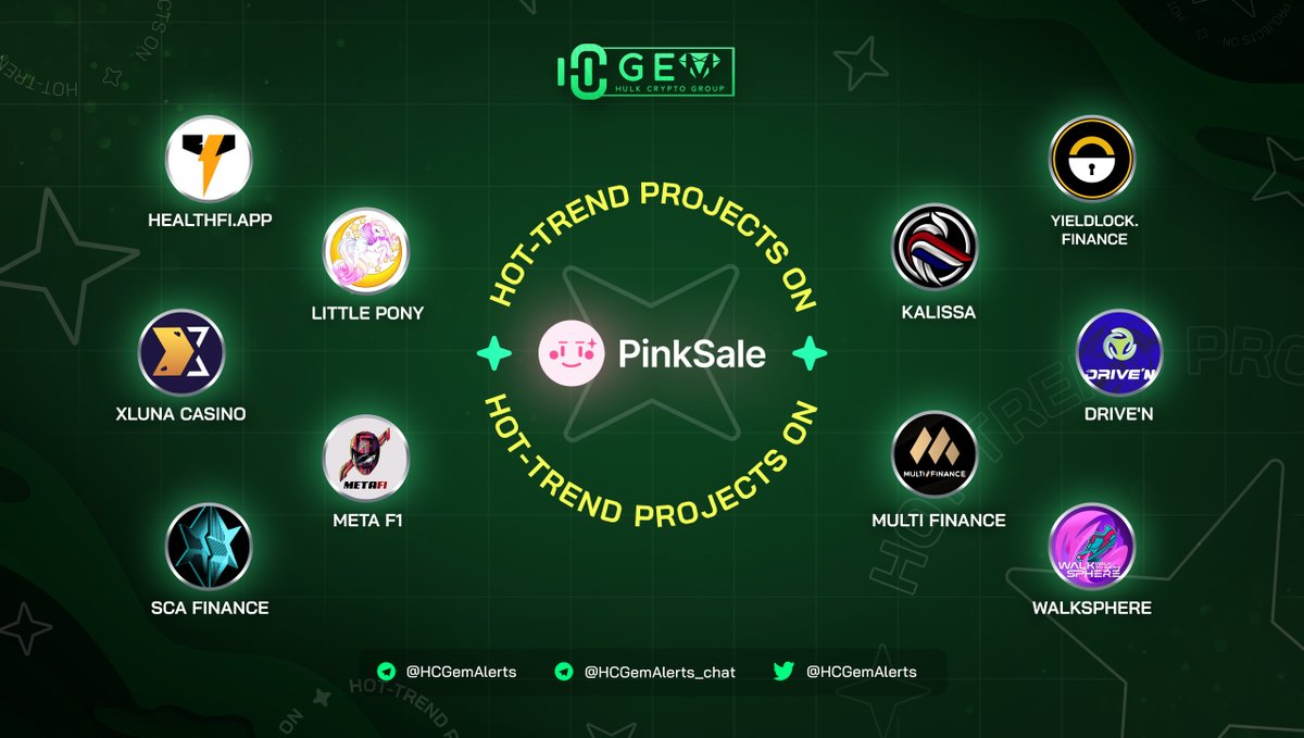 HCGemAlerts's tweet image. 🔥 Hot-Trend Projects on @pinkecosystem 

@KalissaParis @MultiFiProtocol @MetaF1Token @HealthFiApp @yieldlock @Driven_n @WalkSphere @XLUNACasino @littleponytoken @Finance_sca 

#HCGem #Pinksale