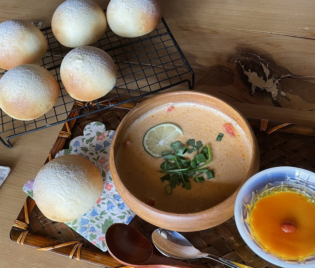 本日の成果品
丸パン、トムヤムスープ、マンゴープリン