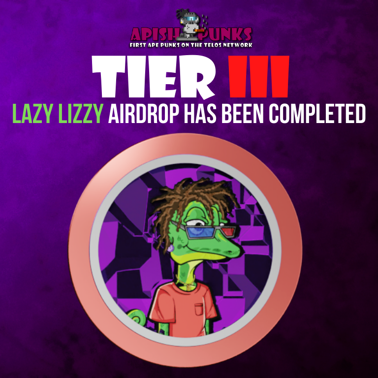 ApishPunks's tweet photo. Hey $APISH and $TLOS Fam , the @ApishPunks team would like to inform you that Lazzy Lizzy airdrop for TIER III has been completed , check your wallets and enjoy your brand new Lizzies!!!💕🦎
#MissionNFT #TelosEVM #BuiltonTelos #Apishpunks #LazyLizzy https://t.co/gYzr9vXWER