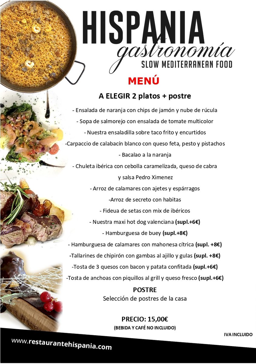 hispaniarest's tweet photo. MENÚ fin de semana en
#ArroceriaHispaniaHernanCortes
Menú comida 👉 🍽 https://t.co/0C1OUjskHR 
📍Hernán Cortes, 20
Reservas ☎➡ 963106998
#Arroceria
#menu #restaurante #food #rest #RestauranteCentro
#hispaniarestaurantes #gastronomia #valencia #hispania https://t.co/FgBGAjyuhj