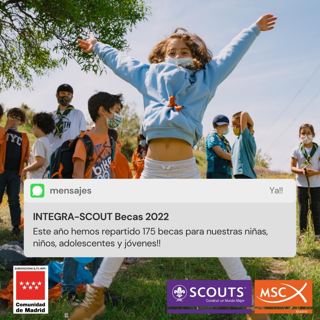 scoutsdemadrid's tweet photo. INTEGRA-SCOUT Becas 2022
¡Os presentamos nuestra primera línea de financiación! Las becas de @scoutsdemadridmsc para que chavales con dificultades económicas puedan acceder al escultismo en sus Grupos Scout. https://t.co/qLhreXt3rY