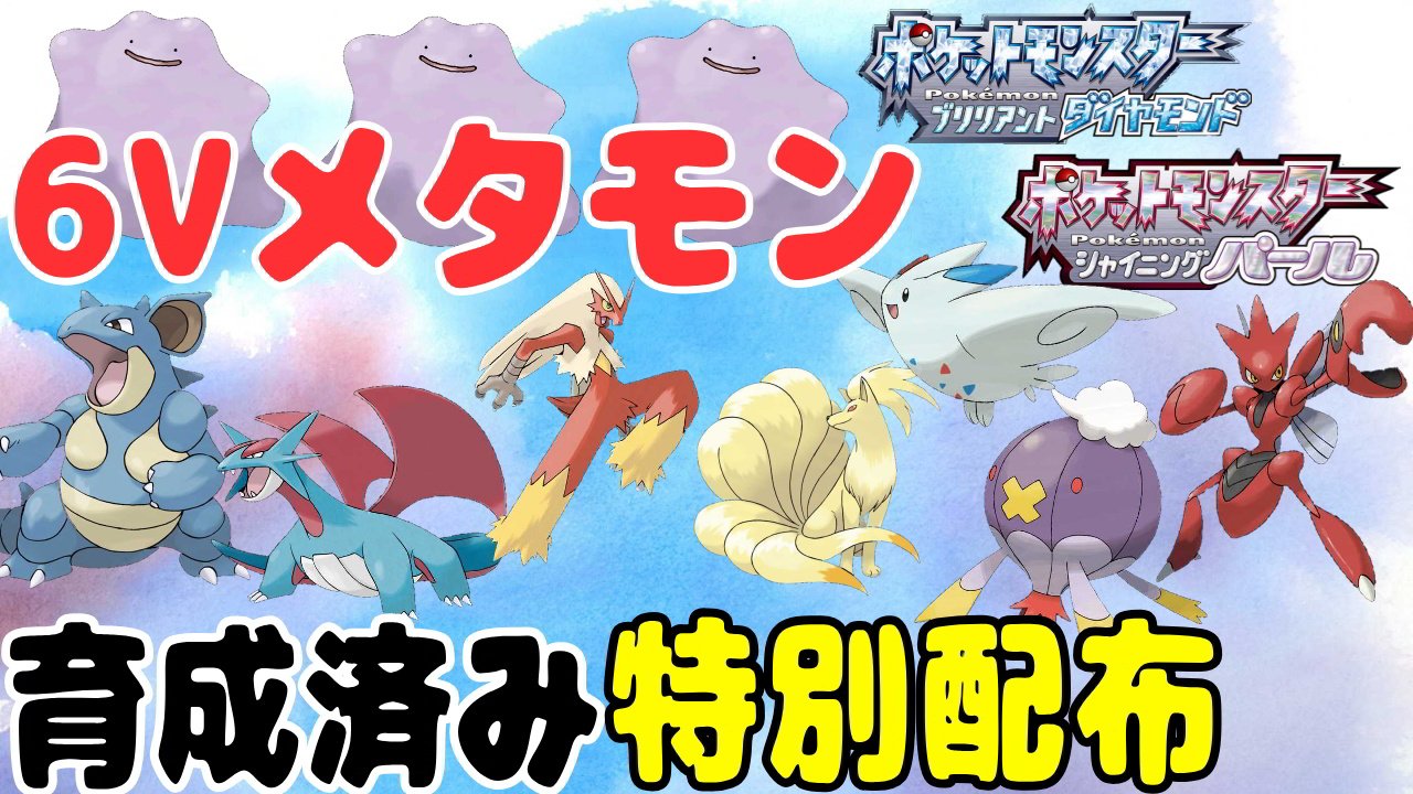 グラロイド 夜 深夜のゲーム配信 今夜21時 ポケモンbdsp ダイパリメイクの特別配布会 6vメタモン 育成済みポケモンの抽選配信 メタモン合計12匹 育成 トゲキッス 色違い バシャーモ ハッサム ボーマンダ キュウコン など ぜひゲットしに来て