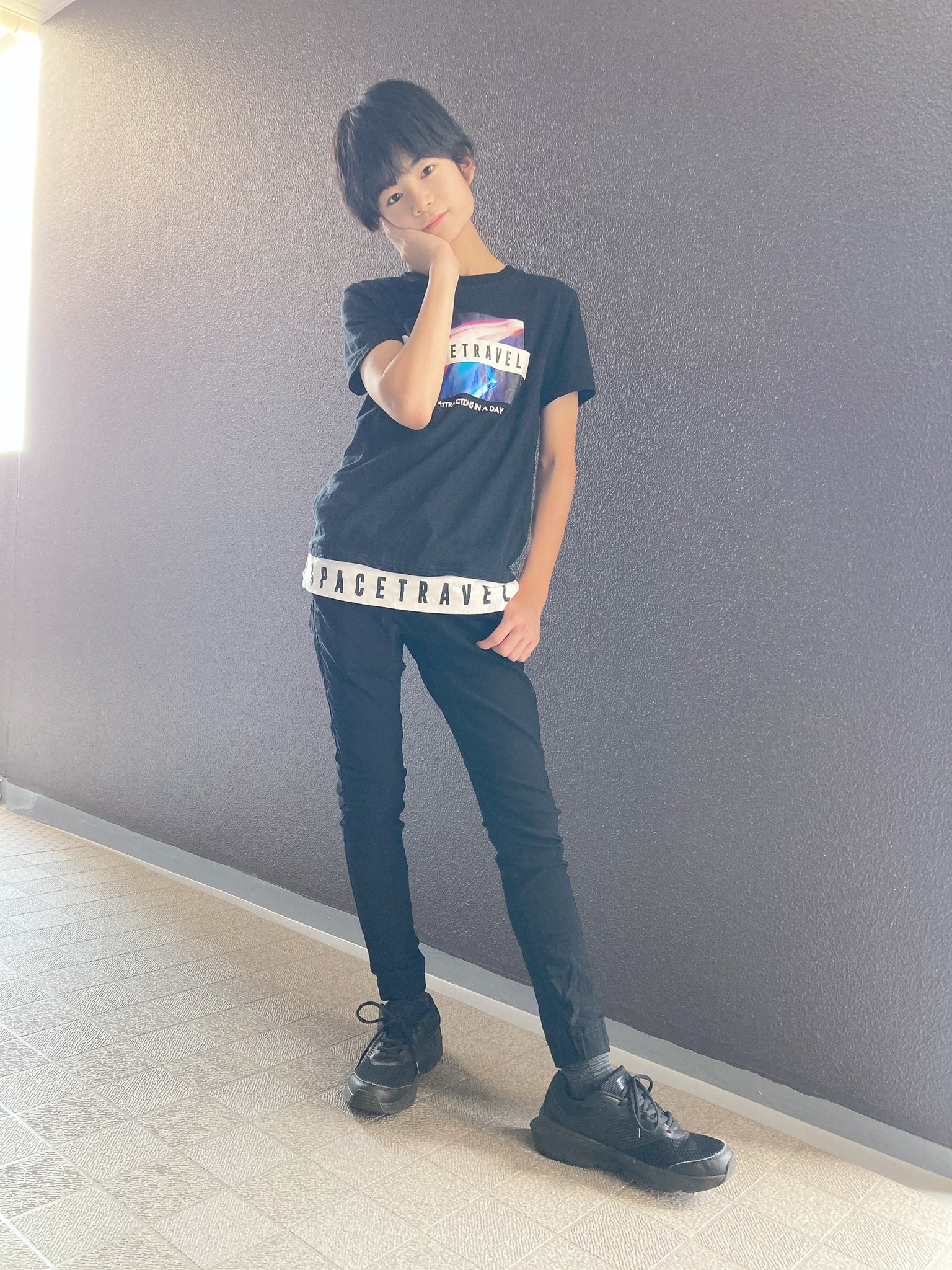 松原有輝 今日は全身ブラックコーデだったよ 他のポーズ写真は 今日インスタの方に載せようかな よかったらそちらも見てね 今日のコーデ ブラックコーデ Black つば男kids つば男 つば男キッズ 中学生男子 中学生ファッション 15歳 中3