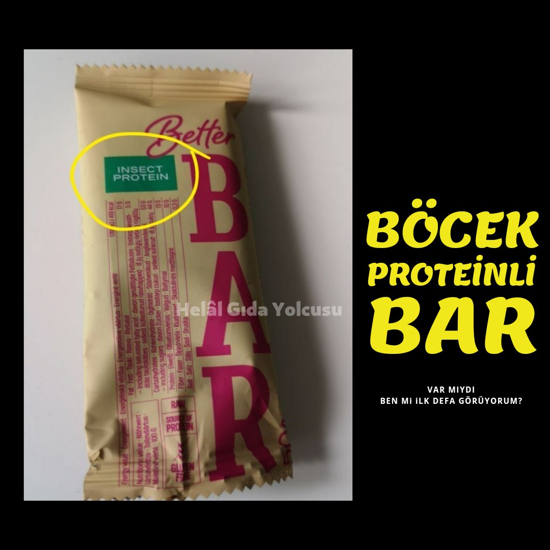 HelalYolcusu's tweet photo. Böcek proteinli bar...
Ben ilk 2015 yılında duymuştum böceklerin protein olarak kullanılabileceğini.

2019'da ise bir girşimci, dana etinden daha yüksek protein içerdiği için böcek kaynaklı protein ürünleri üreteceğini açıklamıştı... https://t.co/NulzutDBU6