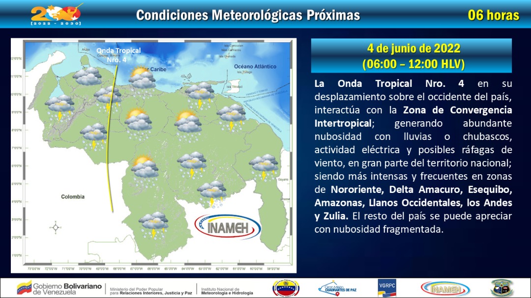 INAMEH's tweet photo. #4Jun #INAMEHInforma Condiciones Meteorológicas próximas 06 Horas #FelizSábado https://t.co/o6dbN3tul3