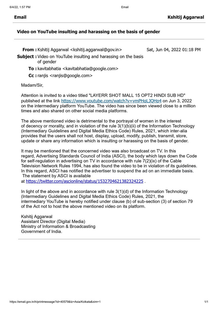 gandhi_jimi's tweet image. I&amp;amp;B Ministry asks Twitter, YouTube to take down "derogatory (Layer'r Shot) ad circulating on social media." @MIB_Hindi @MIB_India @PMOIndia @Twitter @YouTube #BreakingInside