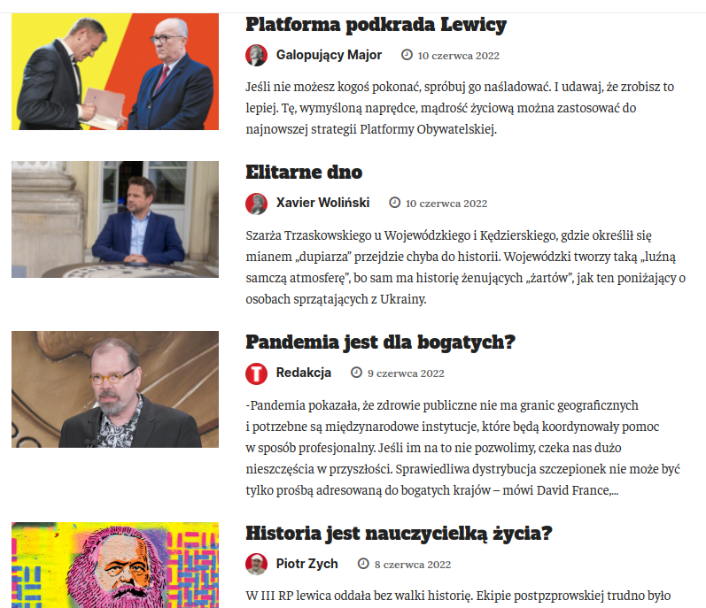 LewicowyHub's tweet photo. Wpadam dzisiaj na stronę #Trybuna do działu Opinie, a tam piszą:
Galopujący Major @galopujacymajor
Xavier Woliński @wolnelewo
Piotr Zych @zych_pzych
Piotr Ikonowicz @PiotrIkonowicz1
Michał Piękoś @michal_piekos
Antoni Wiesztort, Tadeusz Wojciechowski
Oo✊
https://t.co/FFjJ9ugJLD https://t.co/oVkOCSfVuX