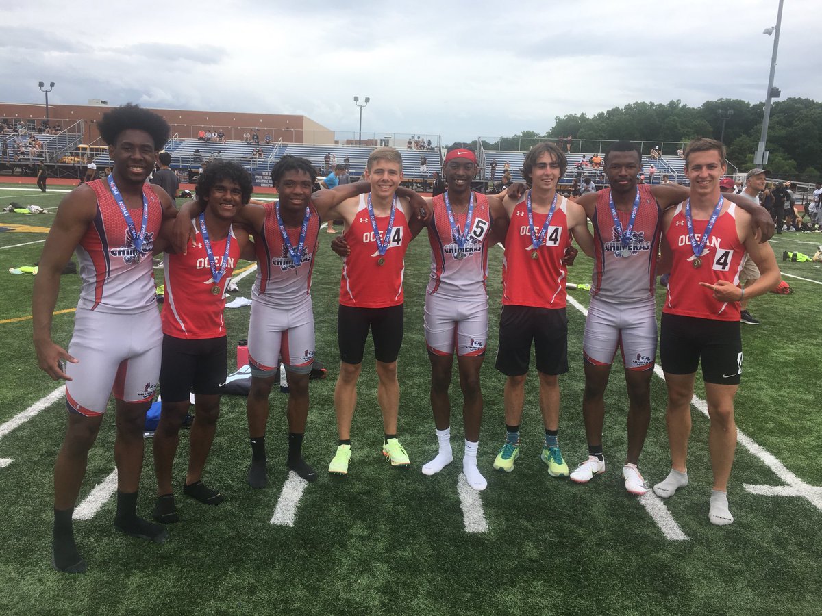 This picture is a big reason I love track.  Ocean’s boys narrowly won the 4x400 from the unseeded heat, and the seeded heat winners, Willingboro, shook hands and congratulated our boys.  Classy move!  Willingboro won The Group 2 overall title.
