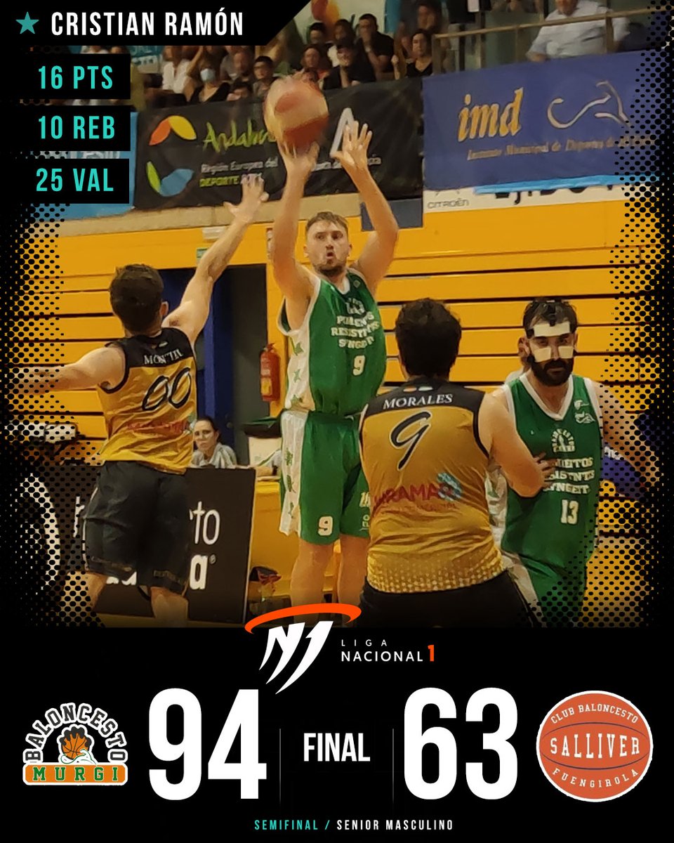 FAB_Andaluza's tweet photo. ✅🆙¡@MurgiBaloncesto 𝐯𝐞𝐧𝐜𝐞 𝐲 𝐜𝐨𝐧𝐬𝐢𝐠𝐮𝐞 𝐞𝐥 𝐚𝐬𝐜𝐞𝐧𝐬𝐨 𝐚 𝐋𝐢𝐠𝐚 𝐄𝐁𝐀!

Venció al @cbsalliver y se enfrentará este domingo al @PMDAljaraque en la final. 

#BaloncestoAndalucía #SomosElSur #FaseFinalLigaN1Mas22 https://t.co/g2G5W1AYqc