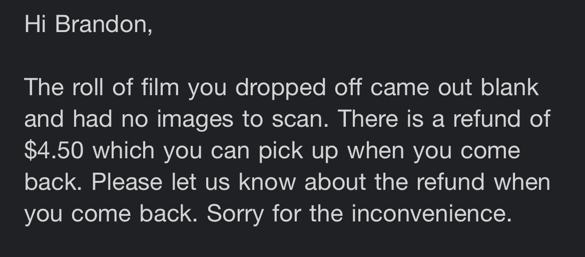 the devastation i just felt getting this email 💔 it was a camera that i brought with me to the ptd lv concerts :(( i guess it didn’t work :/